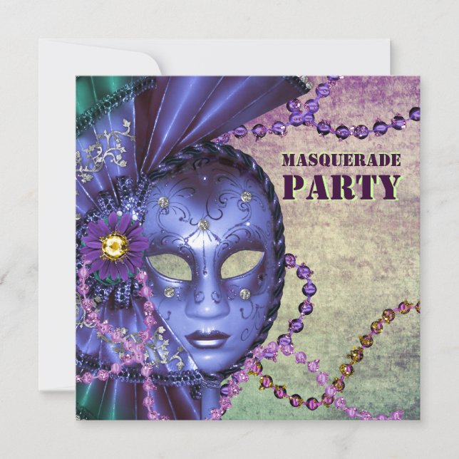Convite Festa de Máscaras Verde Roxo (Frente)