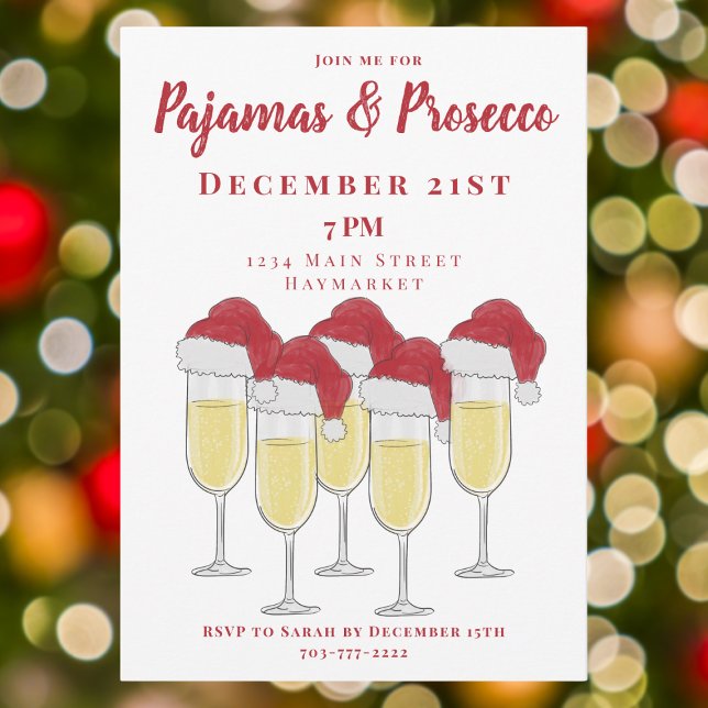 Convite Festa de Meninas de Natal com Pijamas e Prosecco (Criador carregado)