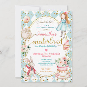 Convite Festa de Mint e Blue Alice Tea Primeiro Aniversár