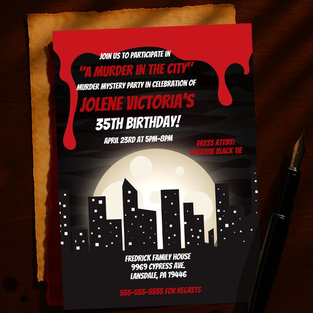 Convite Festa de Mistério de Assassinato na Cidade (Bloody Murder in the City Murder Mystery Party Invitation
)