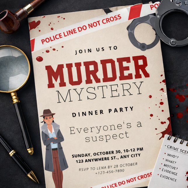 Convite Festa de Mistério de Assassinato, Tema de Detetive (Murder Mystery Party, Detective Theme, Crime Scene Invitation, Adult Party Invitation)