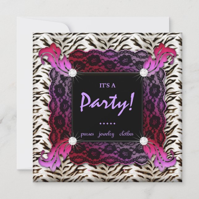 Convite Festa de Moda Zebra Lace Red Hat Invite (Frente)