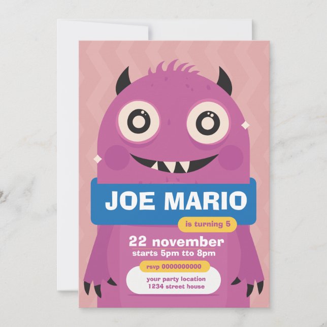Convite Festa de Monstros Fofinhos e Amigáveis para Crianç (Frente)