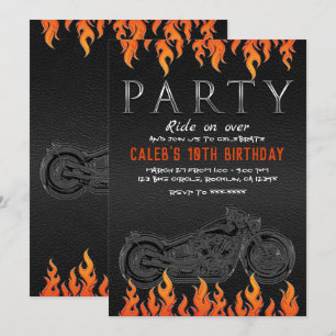 Convite Festa de Motociclistas com Chamas Laranjas em Cour