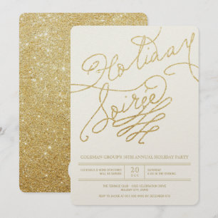 Convite Festa de Na moda de Script Glitter Dourado de Soir