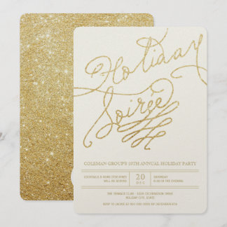 Convite Festa de Na moda de Script Glitter Dourado de Soir