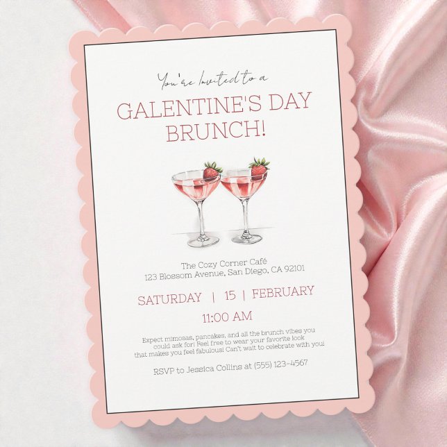 Convite Festa de Nadinha Branca do Dia da Galentina Branca (Cute Pink Galentine's Day Girly Brunch Party Invitation)