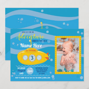 Convite Festa de Natação Submarina de Aniversário Foto Con