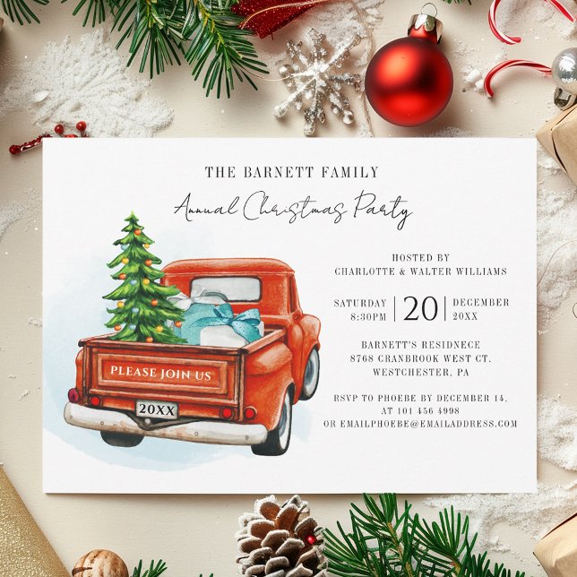 Convite Festa de Natal Anual de Caminhão Vermelho (Retro Red Truck Annual Christmas Party Invitation)