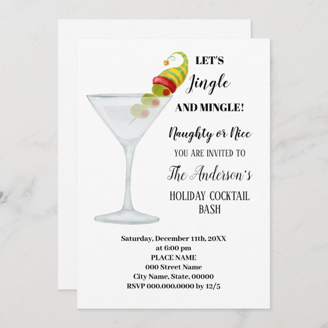 Convite Festa de Natal Anual do Coktail Holiday Bash (Frente/Verso)