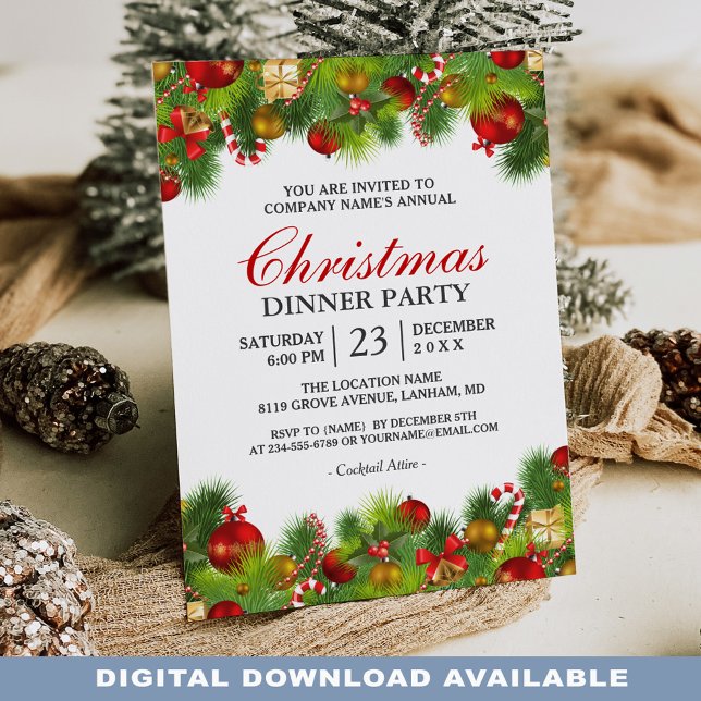 Convite Festa de Natal Anual do Xmas Baubles Pines Berries (Share the excitement of the season with your loved ones by sending them this delightful invitation.)