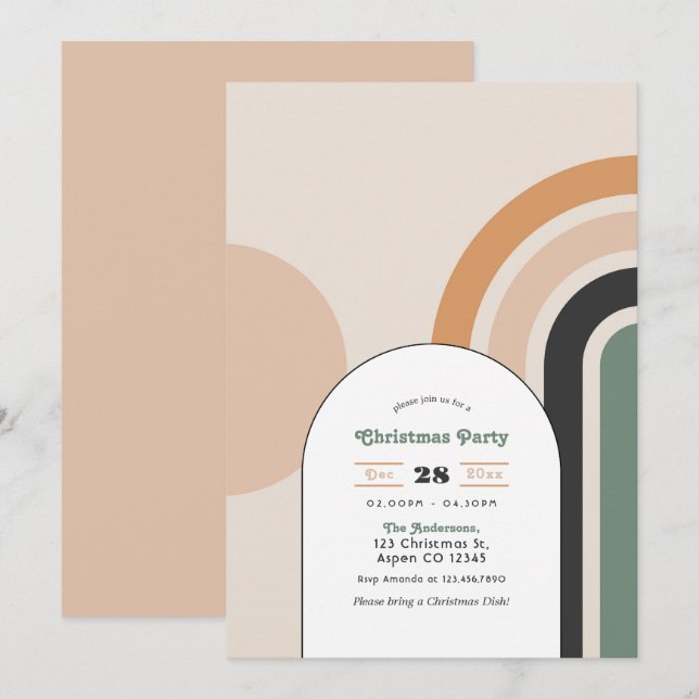 Convite Festa de Natal Arco-íris Boho Retrô (Frente/Verso)