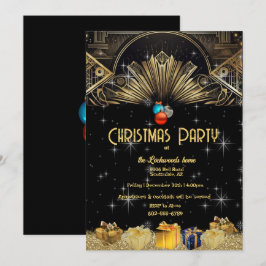 Convite Festa de Natal Art Deco Dourado Preto