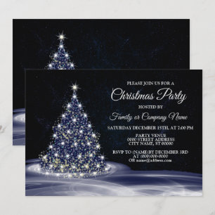 Convite Festa de Natal Árvore Brilhante Azul Inverno Azul-