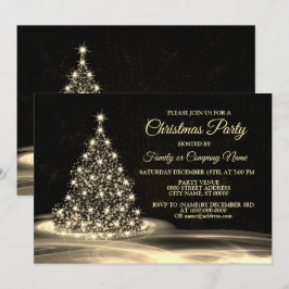 Convite Festa de Natal Árvore Brilhante Dourada Inverno Pr