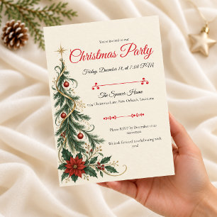 Convite Festa de Natal Árvore de Natal Art Nouveau Elegant