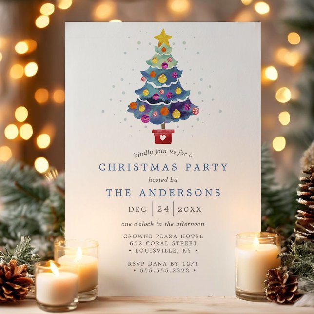 Convite Festa de Natal Árvore de Natal com Aquarela Modern (Criador carregado)