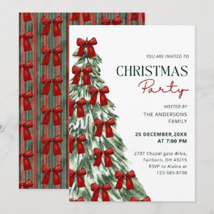 Convite Festa de Natal Árvore de Natal com Laço Vermelho e