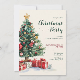 Convite Festa de Natal Árvore de Natal em Aquarela