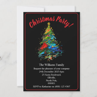 Convite Festa de Natal Árvore de Natal em Preto Pintura a