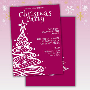Convite Festa de Natal Árvore de Natal Rosa Magenta Branco