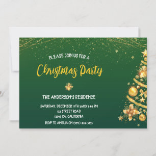 Convite Festa de Natal Árvore de Pinheiro Dourada com Boke