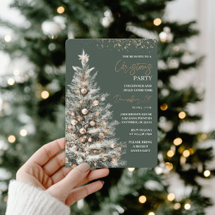 Convite Festa de Natal Árvore Elegante Dourado e Verde