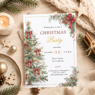 Convite Festa de Natal árvore laços vermelhos