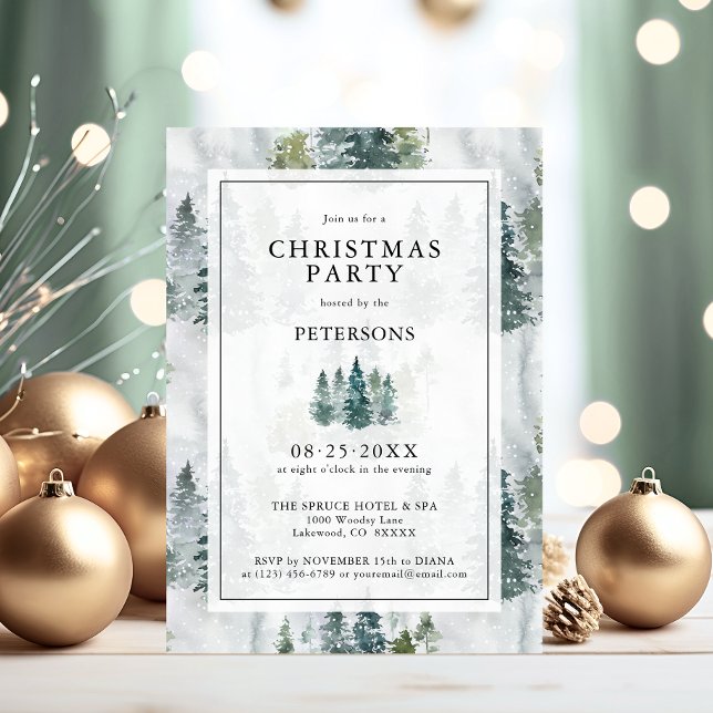 Convite Festa de Natal - Árvores de Pinheiros Russos Verde (Christmas Party Rustic Pine Trees Deep Green Invitation)