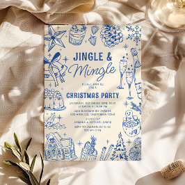 Convite Festa de Natal Azul Aconchegante Doodle