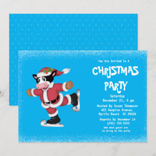 Convite Festa de Natal Azul com Vaca de Pé-Gelo