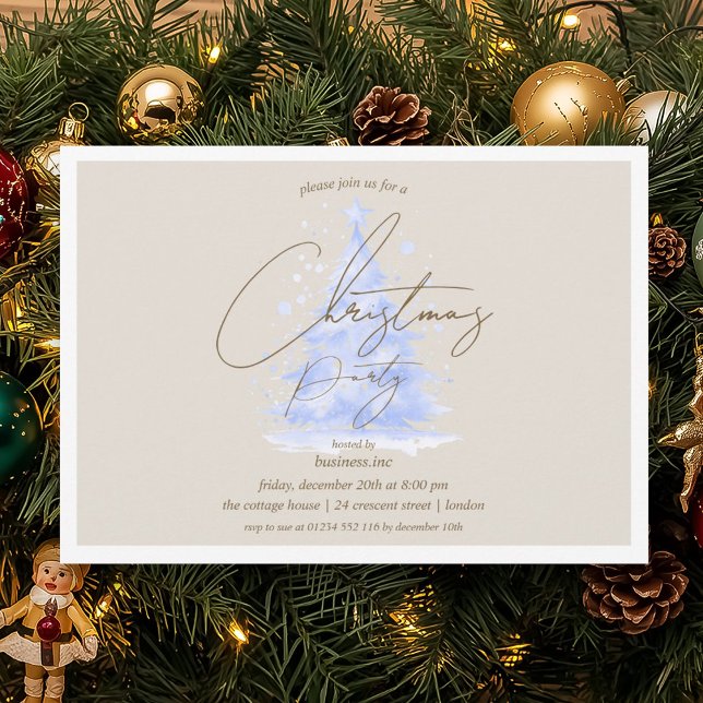 Convite Festa de Natal Azul Corporativo (Corporate Blue Christmas Tree Holiday Party Invitation)