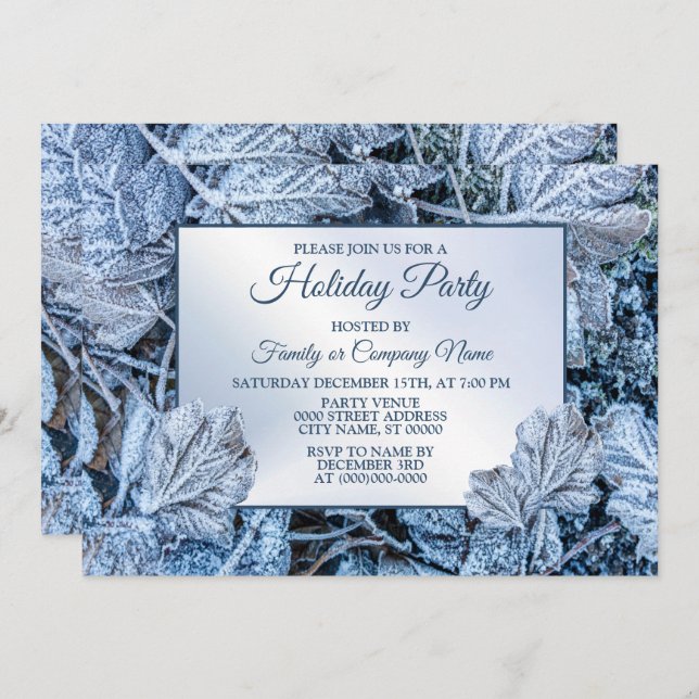 Convite Festa de Natal Azul Deixa Férias de Neve no invern (Frente/Verso)