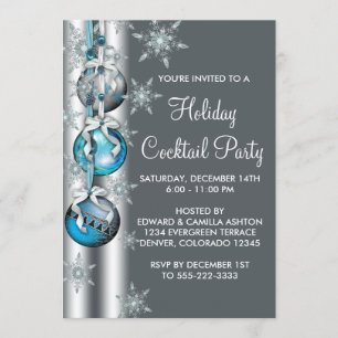 Convite Festa de Natal azul dos ornamento dos flocos de