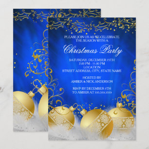 Convite Festa de Natal Azul Royal Dourado Branco
