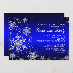 Convite Festa de Natal Azul Sparkle Snowflake Convide