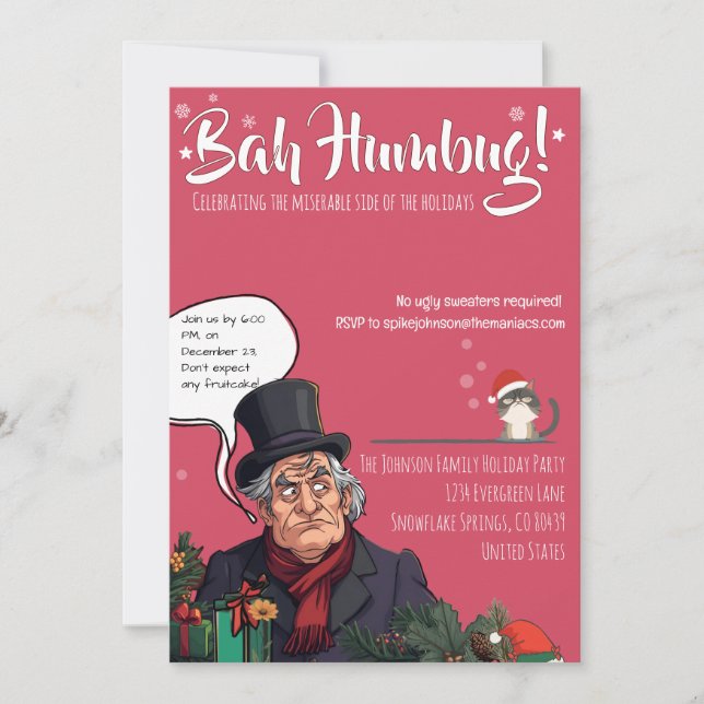 Convite Festa de Natal Bah Humbug – Diversão Mal-humorada  (Frente)