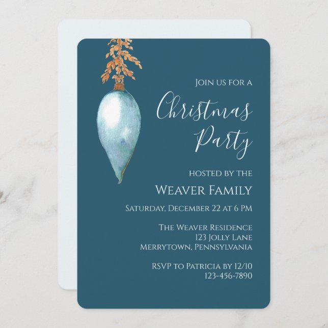 Convite Festa de Natal Bauble da Cor Azul Moderna (Frente/Verso)