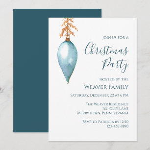 Convite Festa de Natal Bauble da Cor Azul Moderna