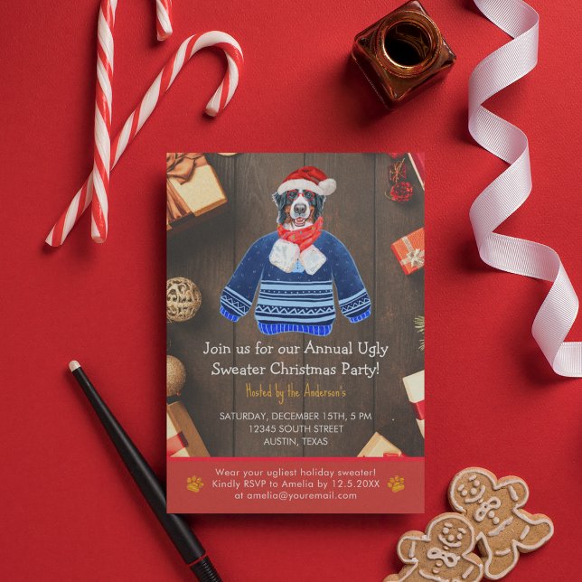 Convite Festa de Natal Bernese Dog Ugly Sweater (Front)