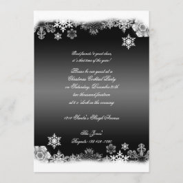 Convite Festa de Natal Black and White Snowflake