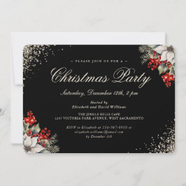 Convite Festa de Natal Black Gold Holly Berries