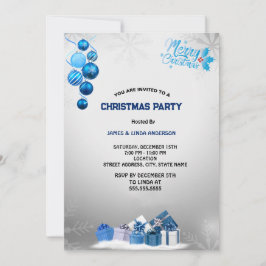 Convite Festa de Natal Blue Silver Snowflake