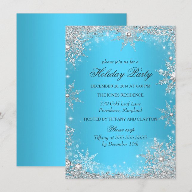 Convite Festa de Natal Blue Winter Wonderland (Frente/Verso)