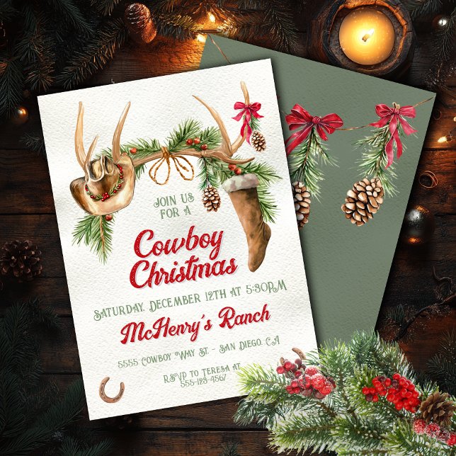 Convite Festa de Natal Boho Western Antler Cowboy (Criador carregado)