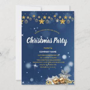 Convite Festa de Natal Bolas de Natal Azuis e Douradas com