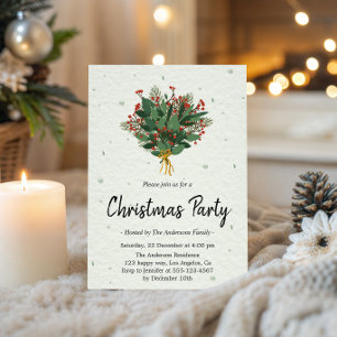 Convite Festa de Natal Botânica Elegante em Verde e Vermel