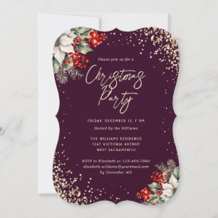 Convite Festa de Natal Botânica Elegante Roxo Dourado