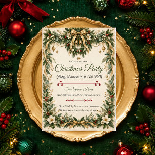 Convite Festa de Natal Botânica em Ouro Elegante