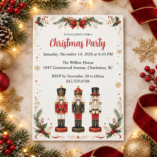 Convite Festa de Natal Botânica Quebra-Nozes Dourado Verme